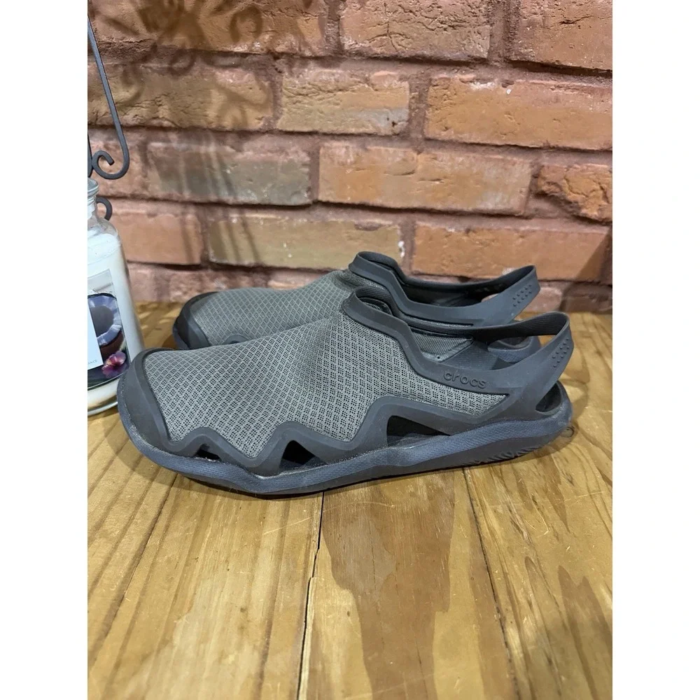 Crocs Men's Size 9 Swiftwater Wave Sandals Brown Mesh Slip On Water Shoes Lake